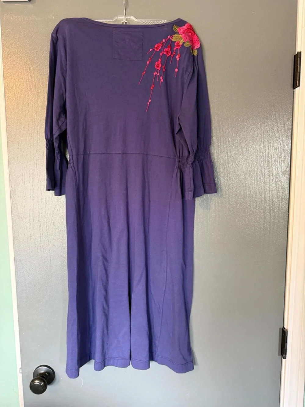 Johnny Was Blue Midi Dress with Pink & Yellow Floral Embroidery - Picture 3 of 3